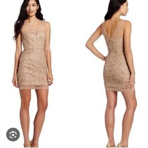 Women’s bcbgMaxAzria tan lace sleeveless cocktail floral dress size 6